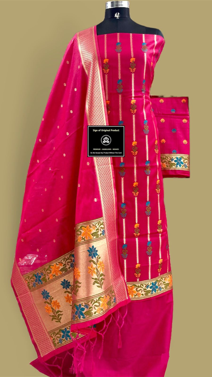 Banarasi Cotton Jamdani weaved Suit With Zari Weaving.