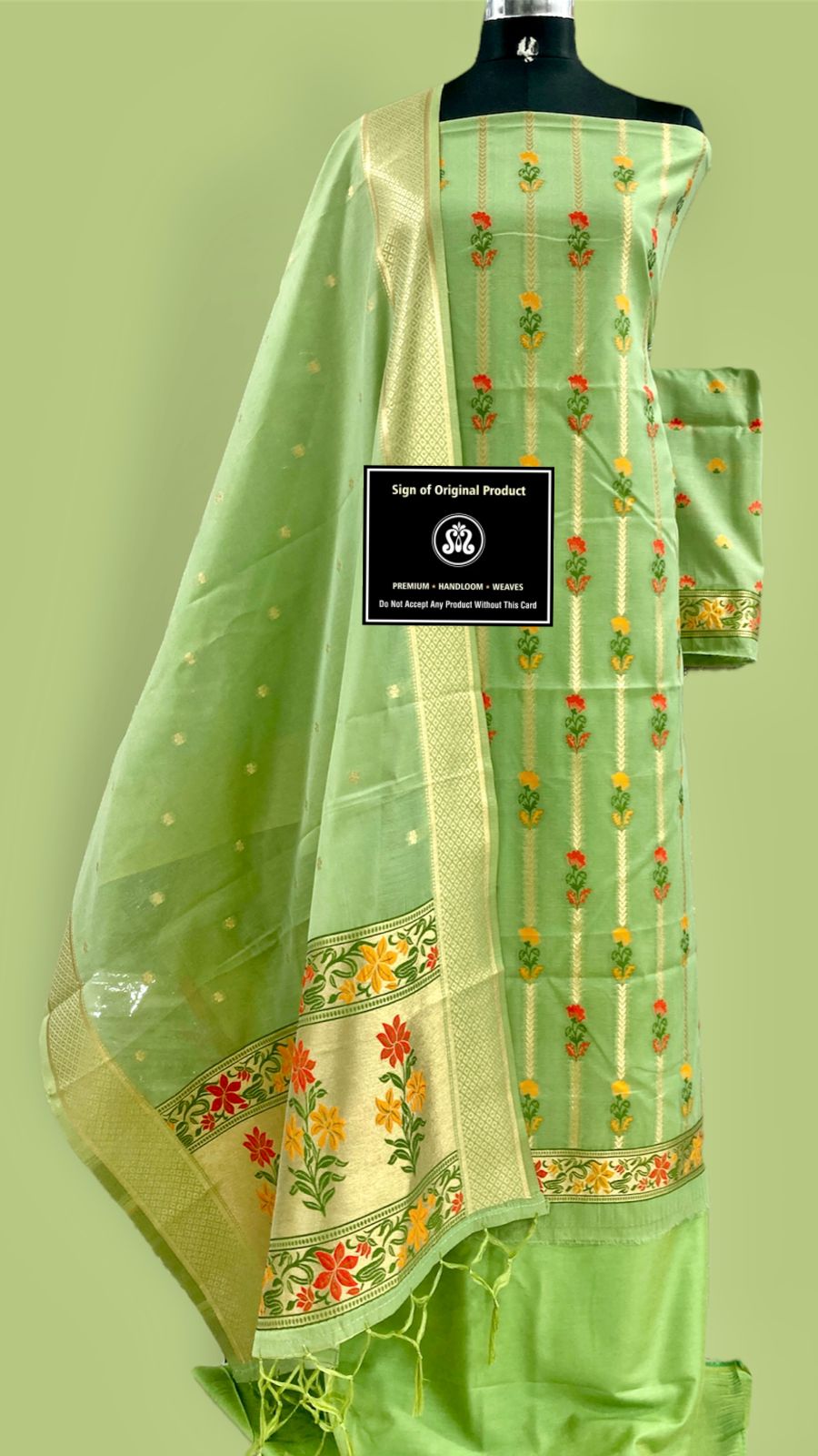 Banarasi Cotton Jamdani weaved Suit With Zari Weaving.