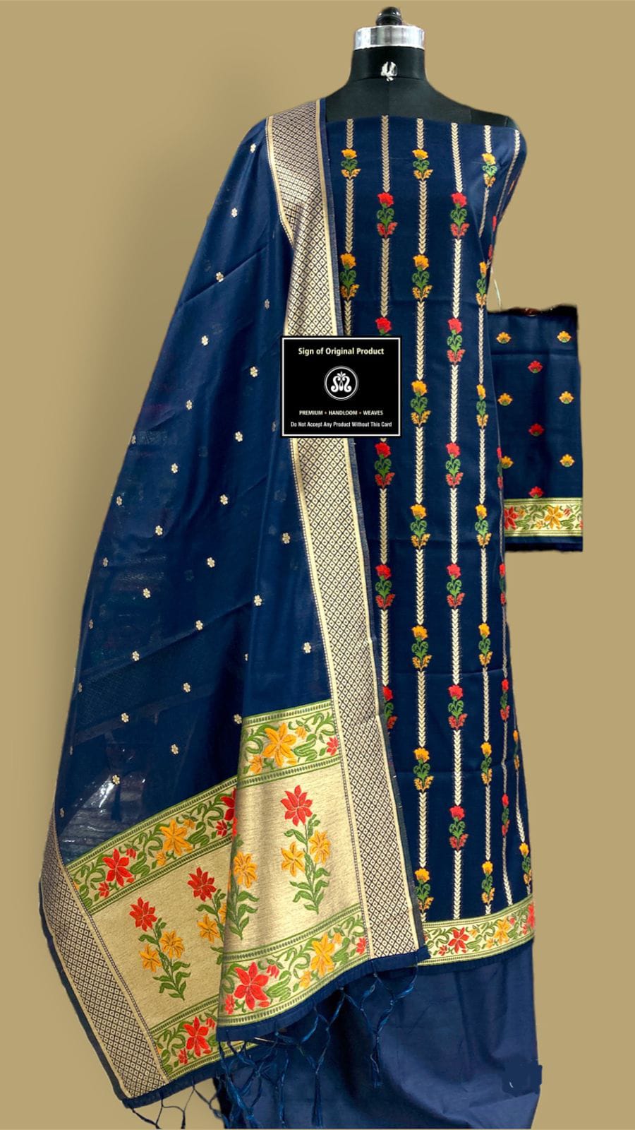 Banarasi Cotton Jamdani weaved Suit With Zari Weaving.