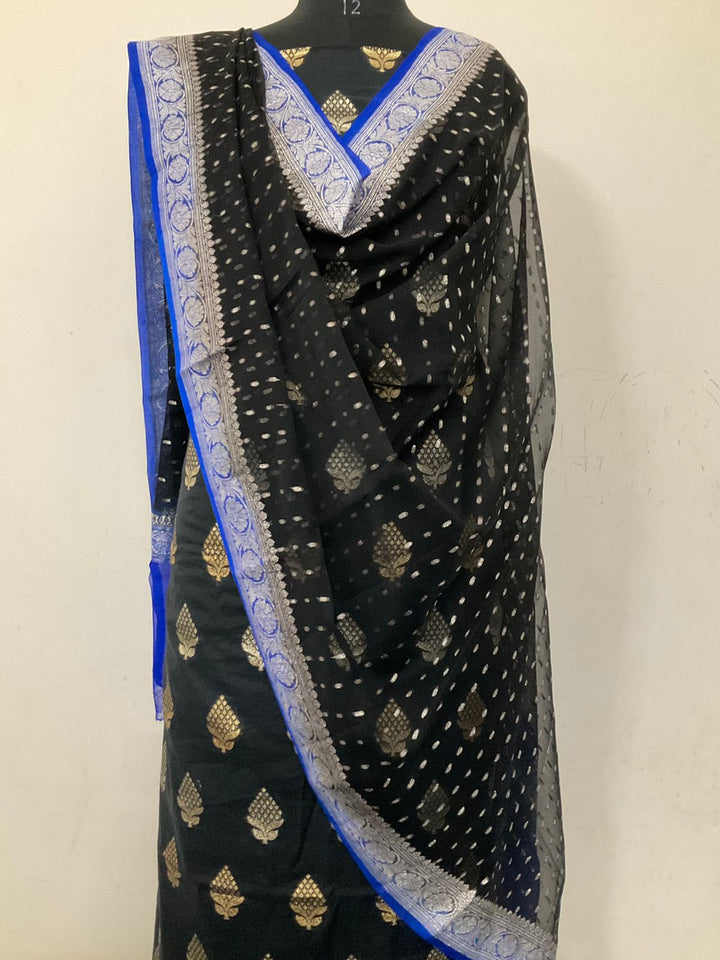 Pure Banarasi Chanderi unstitched suit with khaddi Georgette Dupatta