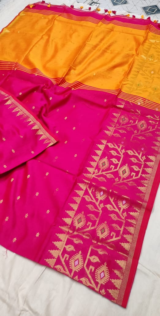 Pure Cotton Silk Saree with Running Blouse.(100 Count)