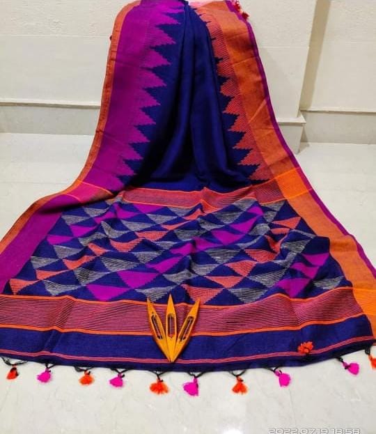 Pure linen jamdani Saree With Running Blouse. ( Length- 6.3 meter ) (100 Count)