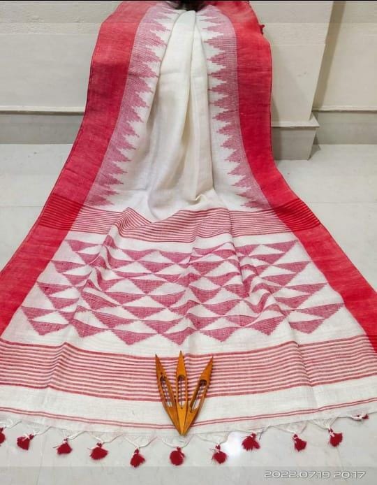 Pure linen jamdani Saree With Running Blouse. ( Length- 6.3 meter ) (100 Count)