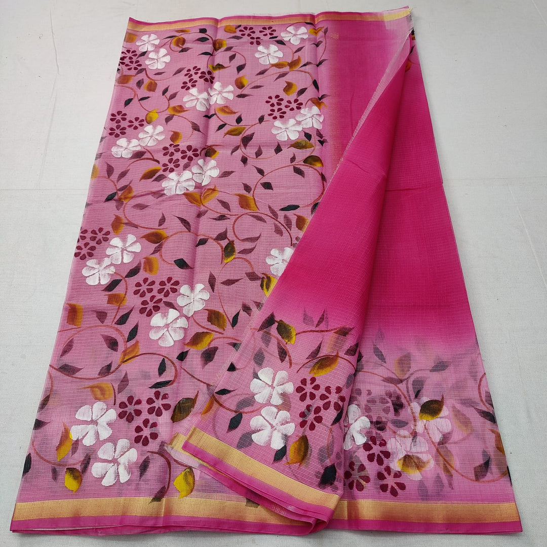 Pure Kota Doriya Hand Block Print Saree with Running Blouse.