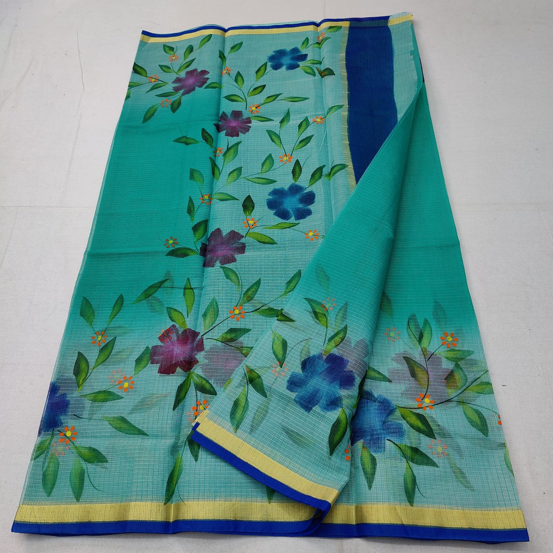 Pure Kota Doriya Hand Block Print Saree with Running Blouse.