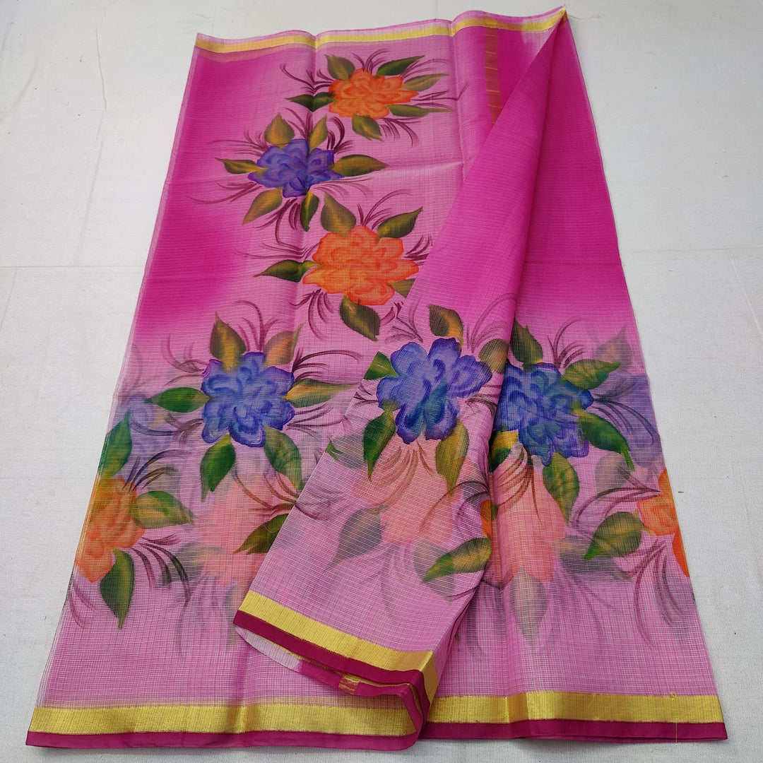 Pure Kota Doriya Hand Block Print Saree with Running Blouse.