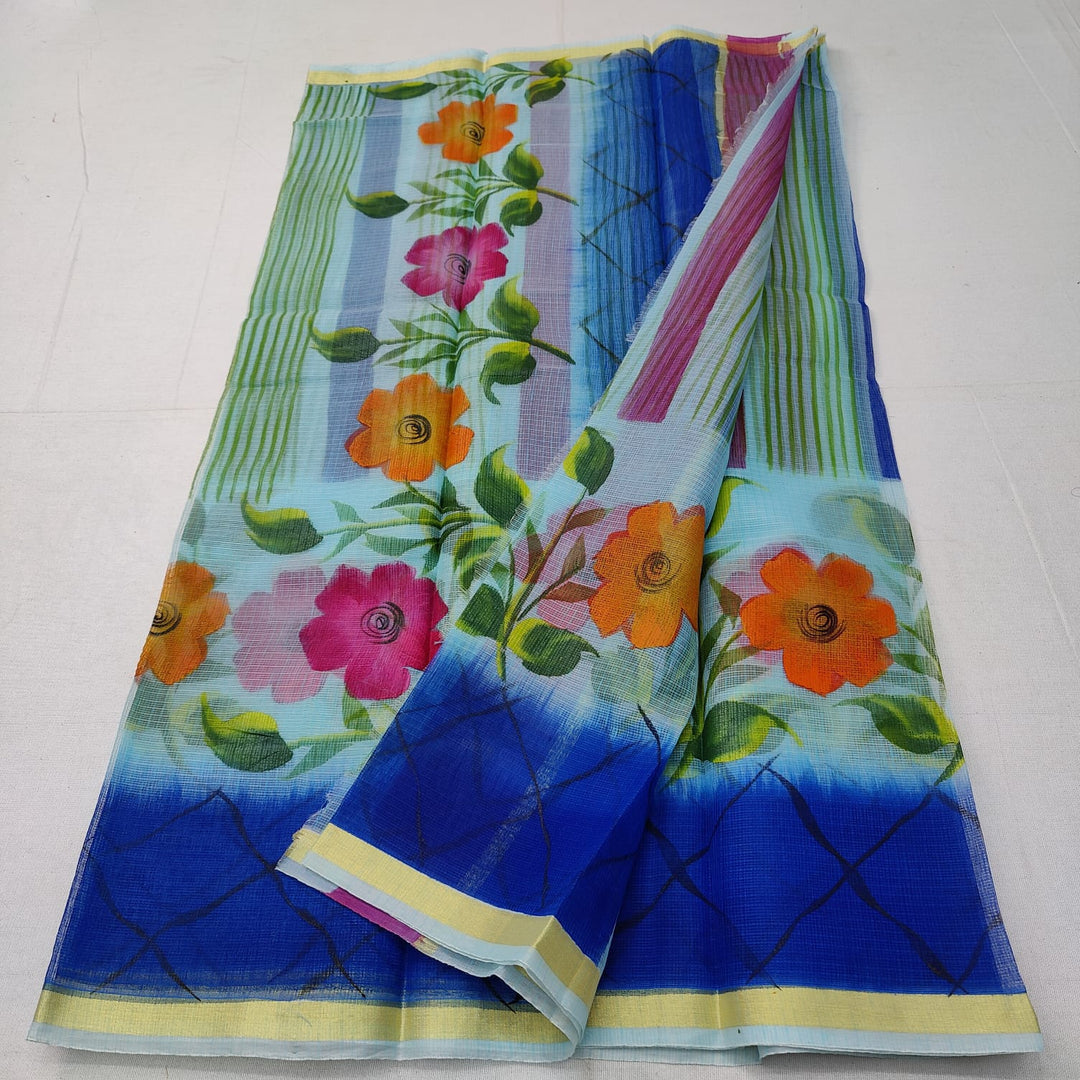 Pure Kota Doriya Hand Block Print Saree with Running Blouse.