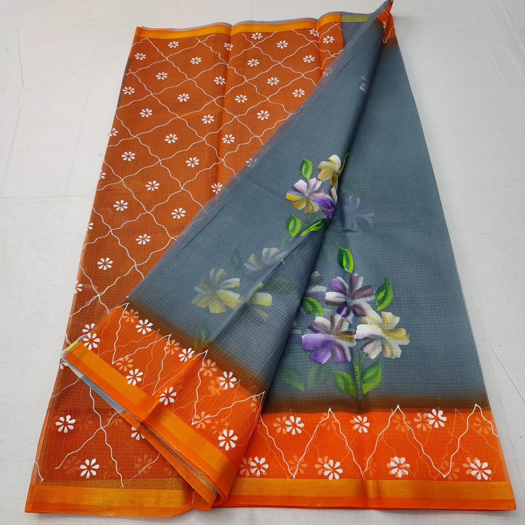 Pure Kota Doriya Hand Block Print Saree with Running Blouse.