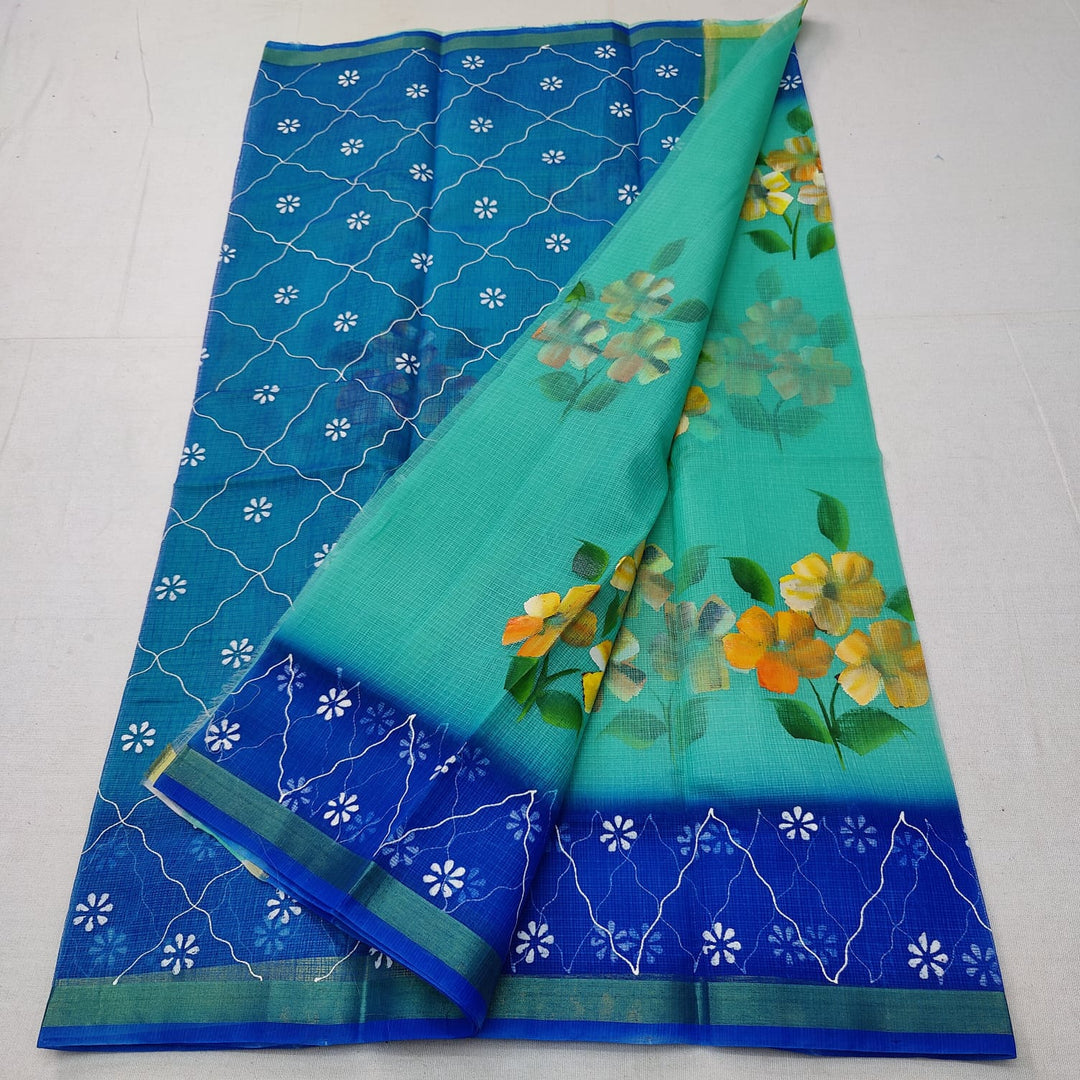 Pure Kota Doriya Hand Block Print Saree with Running Blouse.