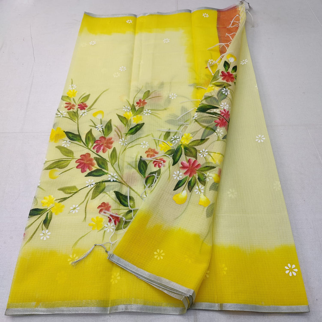 Pure Kota Doriya Hand Block Print Saree with Running Blouse.