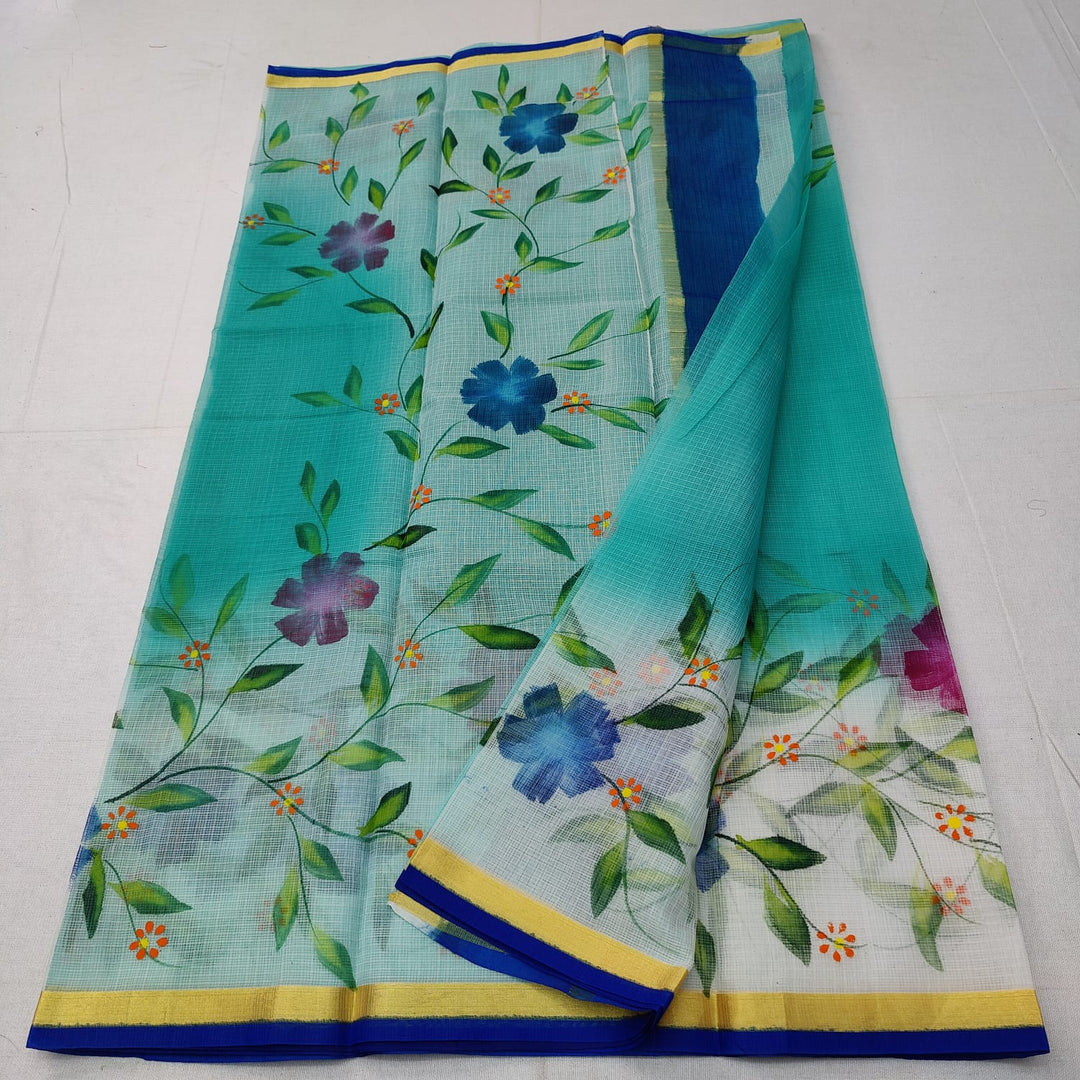 Pure Kota Doriya Hand Block Print Saree with Running Blouse.