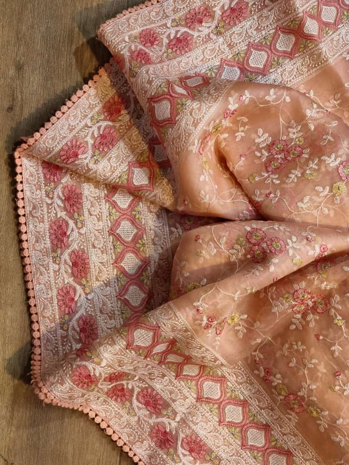 Pure Organza Silk Chikankari Hand Embroidery  Work Saree .