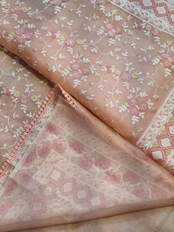 Pure Organza Silk Chikankari Hand Embroidery  Work Saree .