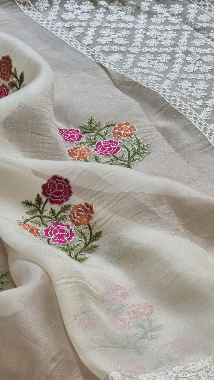 Pure Organza Silk Embroidery Buti Work Border Saree .