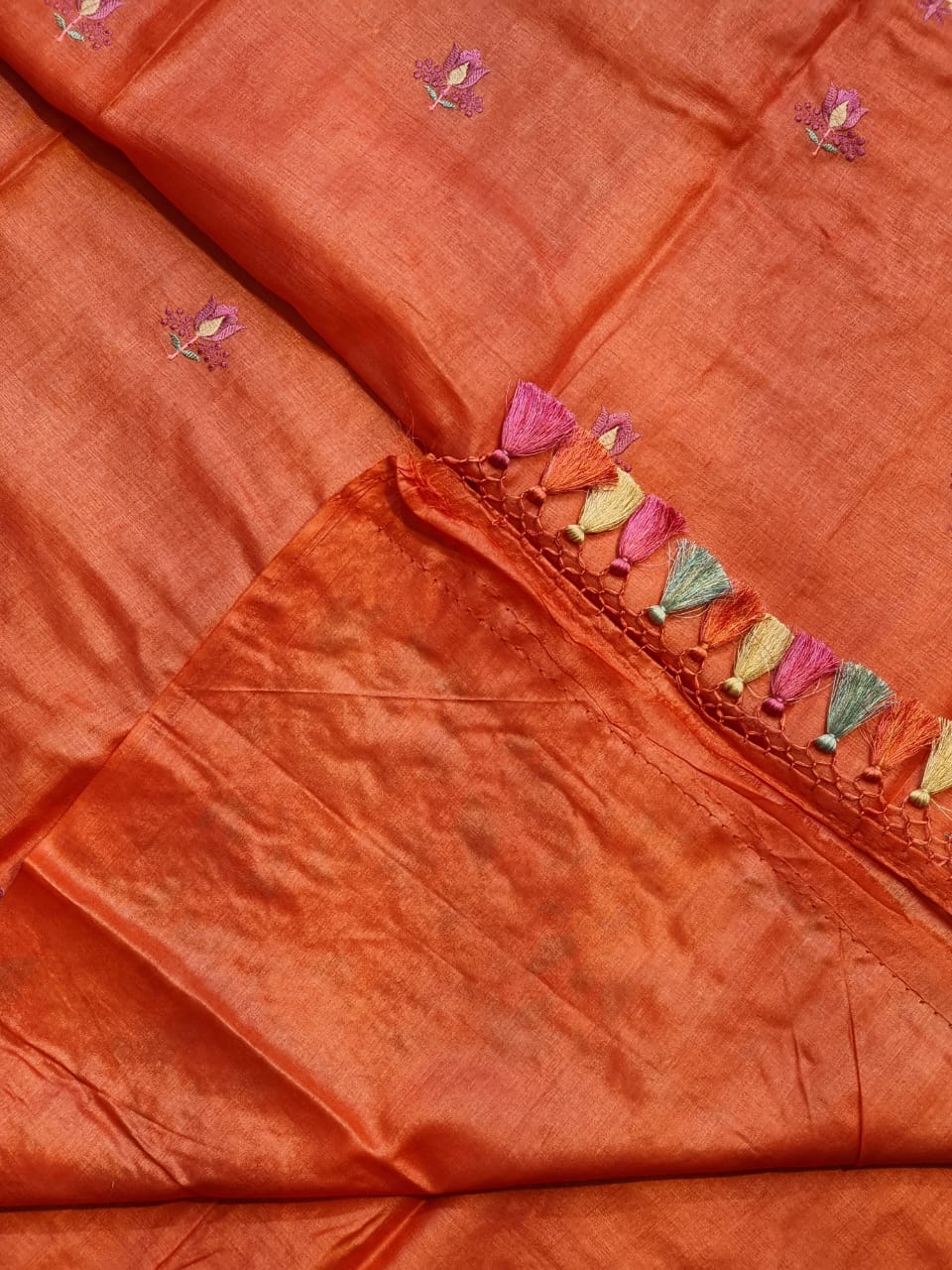 Pure Tussar Moonga Silk Embroidery Saree With Running Blouse