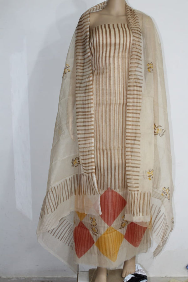 Pure Kota Doriya lehariya Print Unstitched Suit With Dupatta