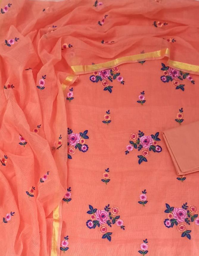 Pure Cotton Kota Doriya Embroidery Work Unstitched Suit With Kota Doriya Dupatta.