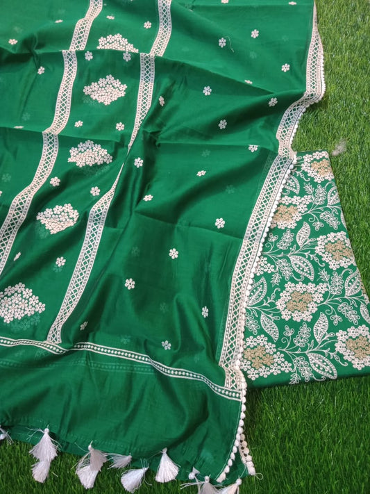 Pure Banarasi Chanderi Silk Embroidered Unstitched Suit with Chanderi Silk Dupatta