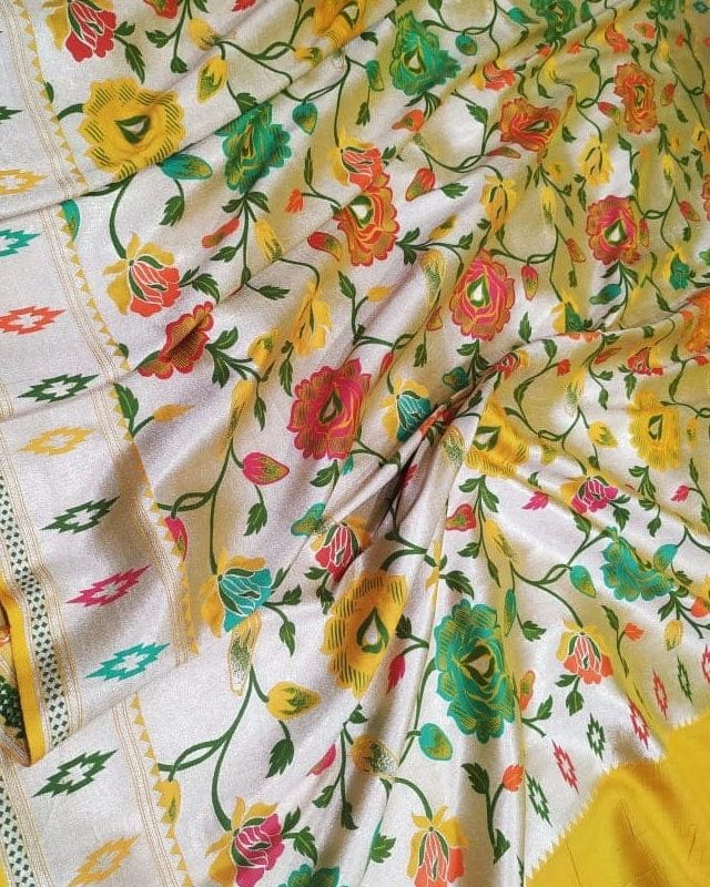 Pure Banarasi Handloom Tussar Silk Saree With Beautiful Paitheni and Zari Work