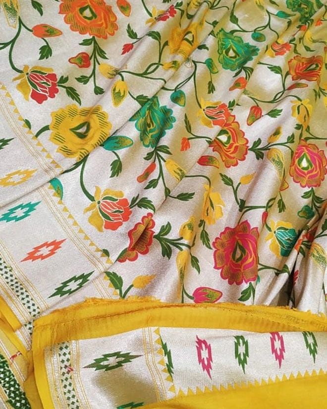 Pure Banarasi Handloom Tussar Silk Saree With Beautiful Paitheni and Zari Work