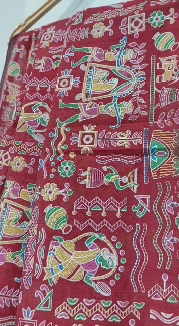 Pure Cotton Silk Madhubani Print saree . ( length- 6.3 meter )