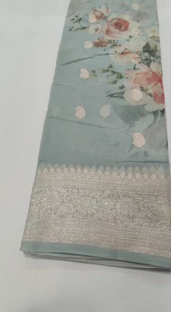 Pure Khaddi Georgette Digital Print Saree With Silk Mark Certificate  ( length- 6.3 meter )