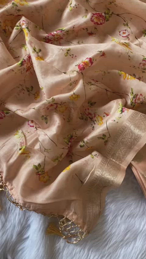 Pure Chanderi Mercerized Zari Woven Unstitched Suit With Pure Chanderi Floral Print  Dupatta.