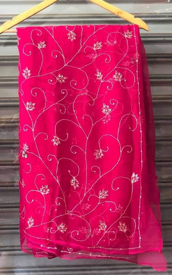 Pure Dimond Chiffon Peacock Jaal Work Saree With Running Blouse