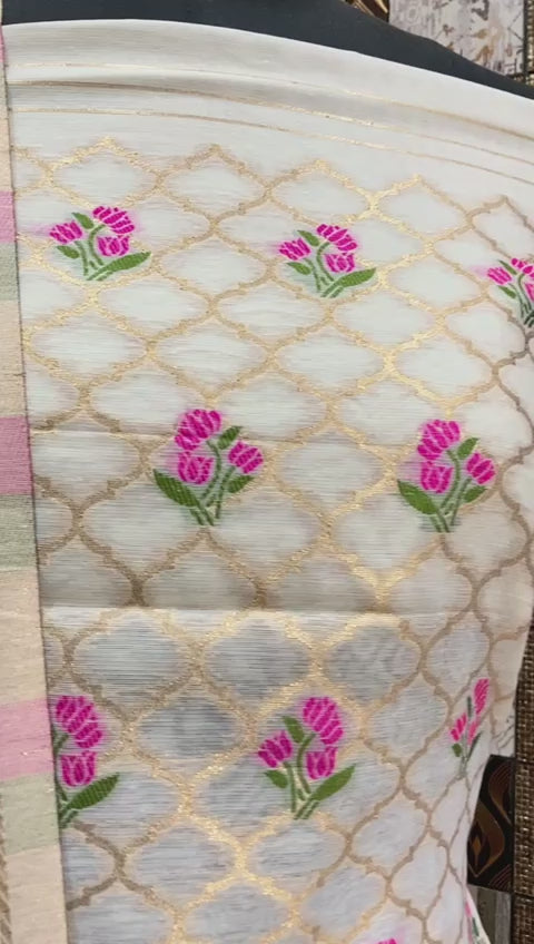 Pure Banarasi Chanderi Silk Weaved Unstitched Suit With Chanderi Dupatta.